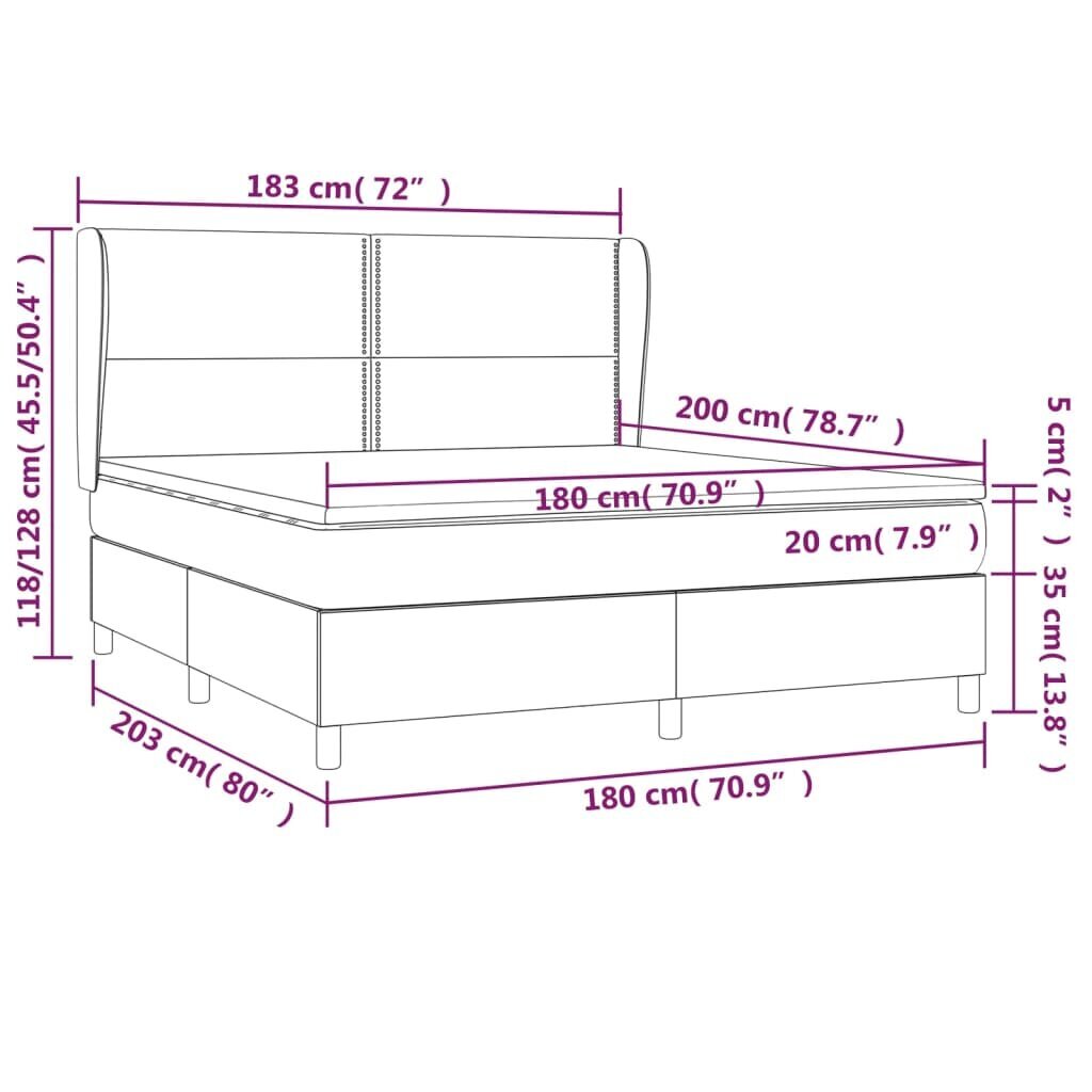 vidaXL atsperu gulta ar matraci, melna, 180x200 cm, mākslīgā āda cena un informācija | Gultas | 220.lv