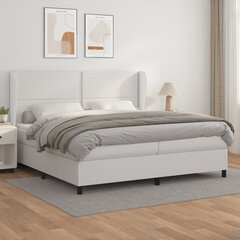 vidaXL atsperu gulta ar matraci, balta, 200x200 cm, mākslīgā āda цена и информация | Кровати | 220.lv