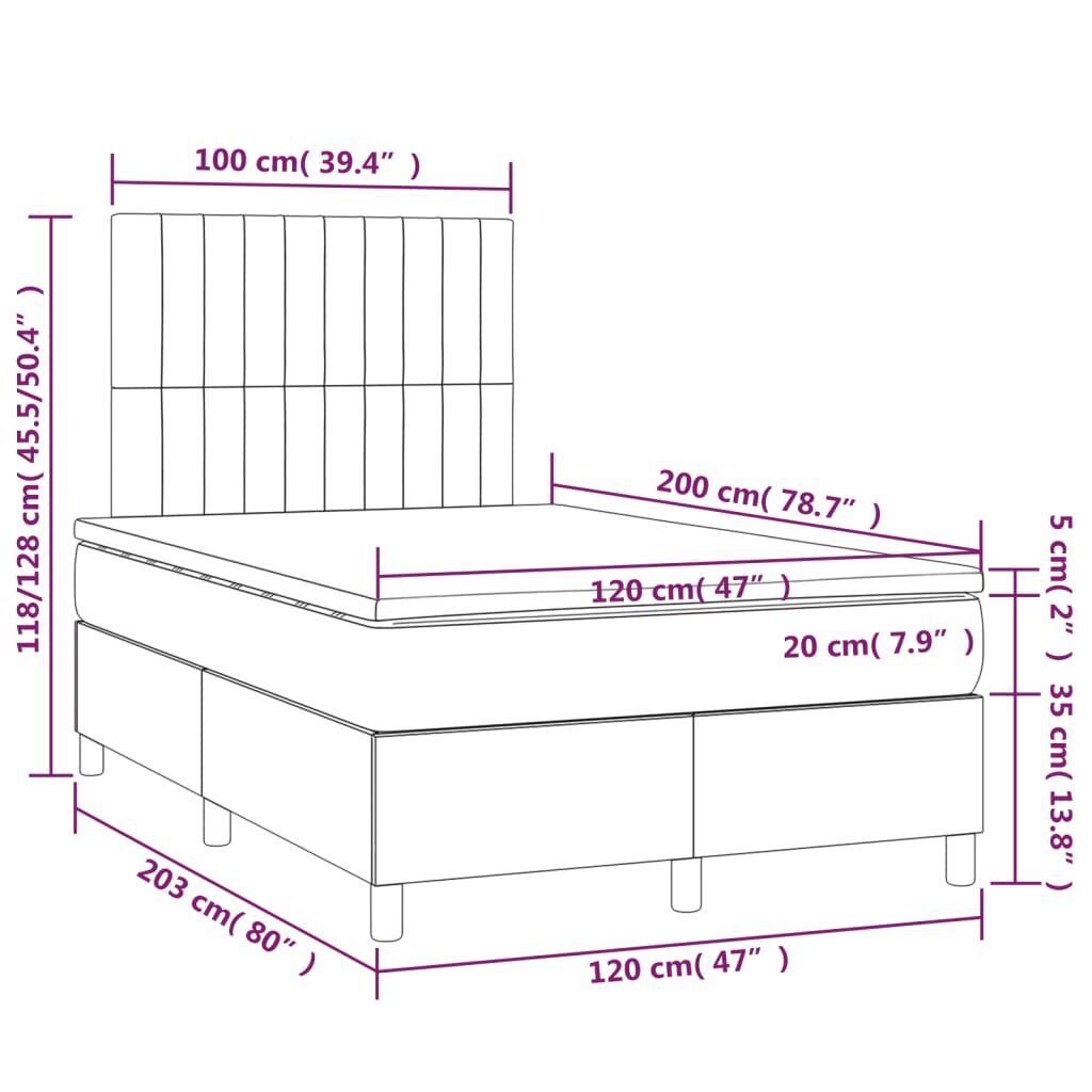 vidaXL atsperu gultas rāmis ar matraci, melna audums, 120x200 cm цена и информация | Gultas | 220.lv