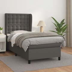 vidaXL atsperu gulta ar matraci, pelēka, 90x200 cm, mākslīgā āda цена и информация | Кровати | 220.lv