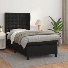 vidaXL atsperu gulta ar matraci, melna, 100x200 cm, mākslīgā āda cena un informācija | Gultas | 220.lv