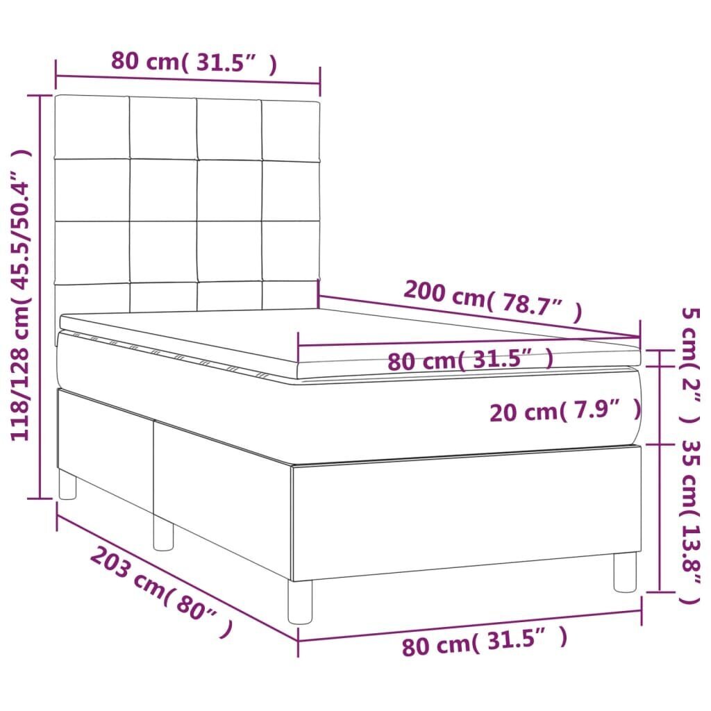 vidaXL atsperu gultas rāmis ar matraci, melna, 80x200 cm, audums cena un informācija | Gultas | 220.lv