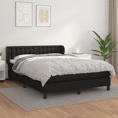vidaXL atsperu gulta ar matraci, melna, 140x200 cm, mākslīgā āda cena un informācija | Gultas | 220.lv