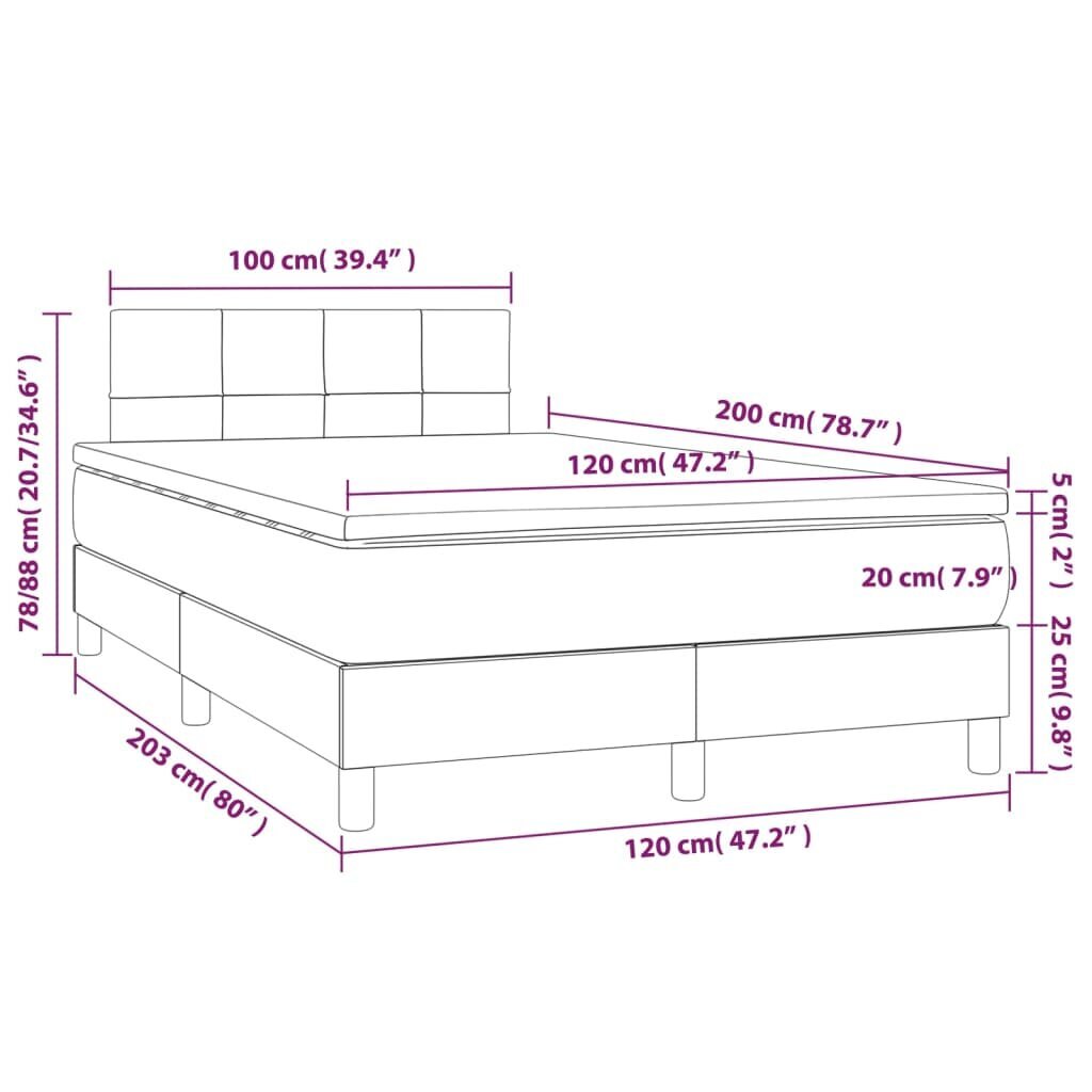 vidaXL atsperu gultas rāmis ar matraci, pelēkbrūns, 120x200 cm, audums cena un informācija | Gultas | 220.lv