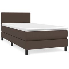 vidaXL atsperu gulta ar matraci, brūna, 100x200 cm, mākslīgā āda цена и информация | Кровати | 220.lv