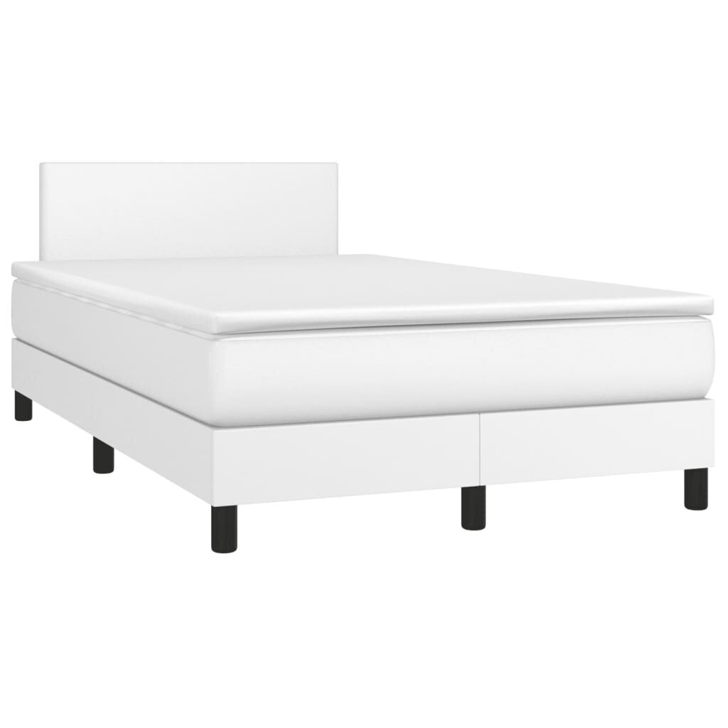 vidaXL atsperu gulta ar matraci, balta, 120x200 cm, mākslīgā āda cena un informācija | Gultas | 220.lv