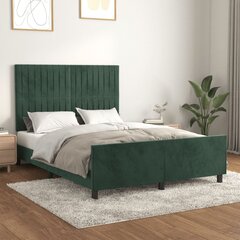 vidaXL gultas rāmis ar galvgali, tumši zaļš samts, 140x200 cm cena un informācija | Gultas | 220.lv