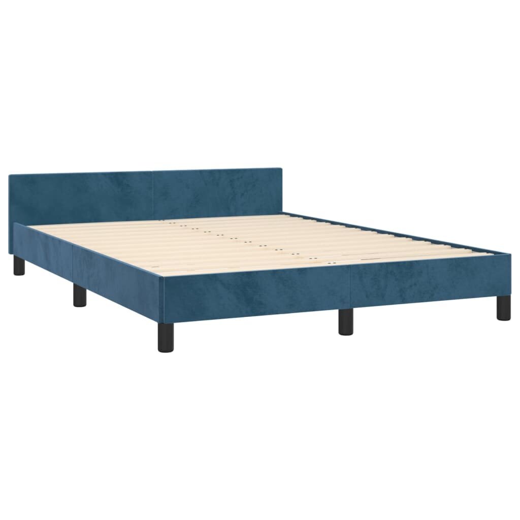 vidaXL gultas rāmis ar galvgali, tumši zils samts, 140x200 cm cena un informācija | Gultas | 220.lv