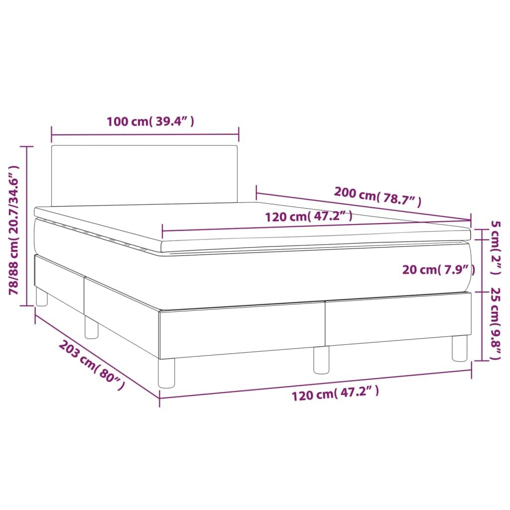 vidaXL atsperu gultas rāmis ar matraci, melna audums, 120x200 cm цена и информация | Gultas | 220.lv