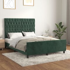 vidaXL gultas rāmis ar galvgali, tumši zaļš samts, 140x190 cm cena un informācija | Gultas | 220.lv