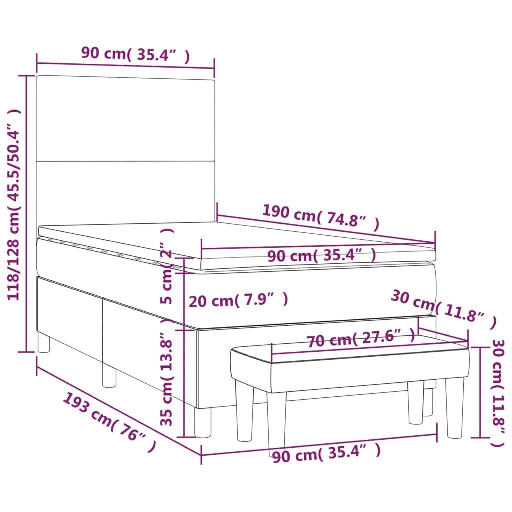 vidaXL atsperu gulta ar matraci, pelēka, 90x190 cm, mākslīgā āda cena un informācija | Gultas | 220.lv