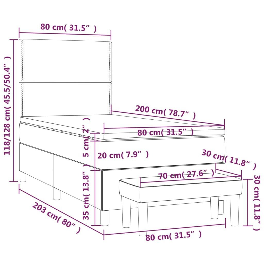 vidaXL atsperu gulta ar matraci, melna, 80x200 cm, mākslīgā āda cena un informācija | Gultas | 220.lv