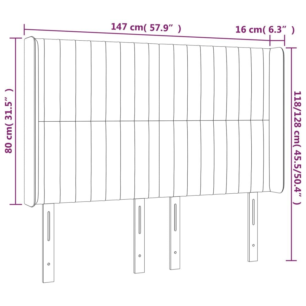 vidaXL galvgalis ar malām, gaiši pelēks samts, 147x16x118/128 cm цена и информация | Gultas | 220.lv