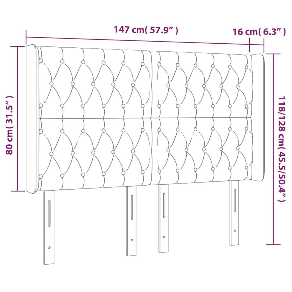 vidaXL galvgalis ar malām, tumši pelēks samts, 147x16x118/128 cm cena un informācija | Gultas | 220.lv