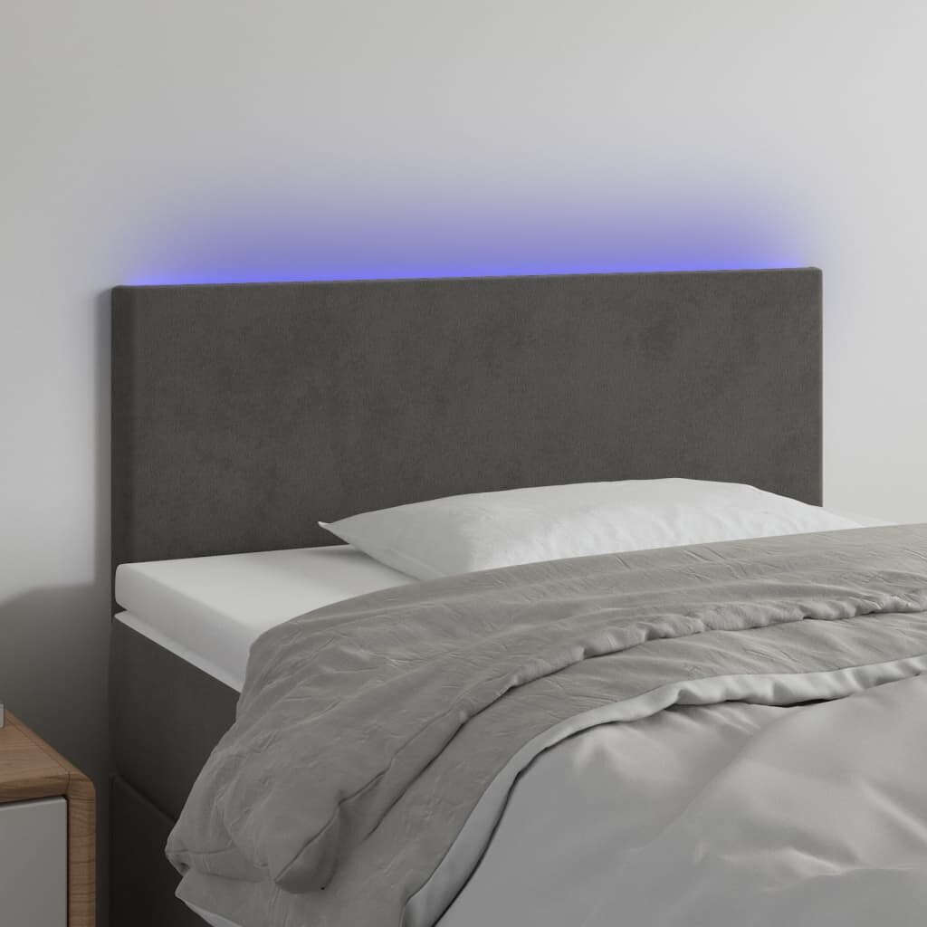 vidaXL gultas galvgalis ar LED, 80x5x78/88 cm, tumši pelēks samts cena un informācija | Gultas | 220.lv