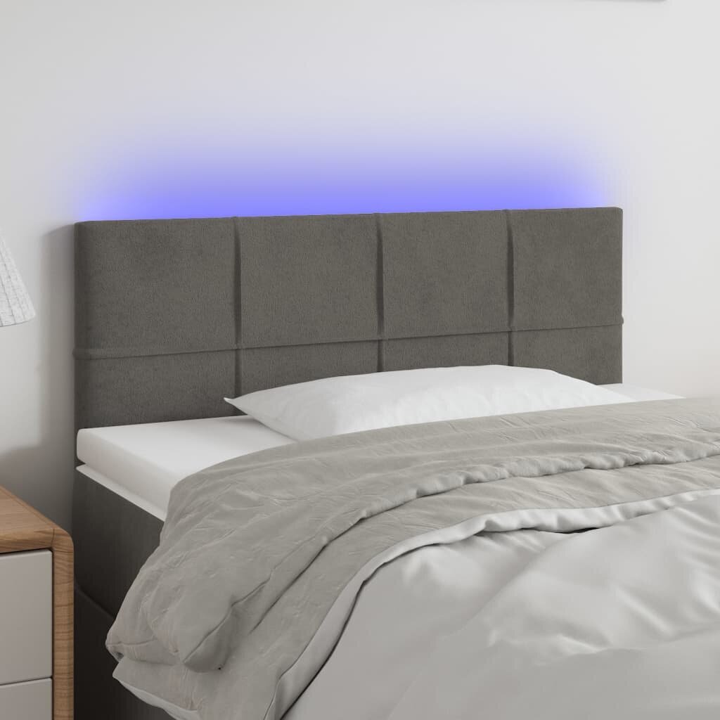 vidaXL gultas galvgalis ar LED, 80x5x78/88 cm, tumši pelēks samts cena un informācija | Gultas | 220.lv