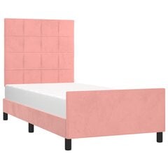vidaXL gultas rāmis ar galvgali, rozā samts, 100x200 cm cena un informācija | Gultas | 220.lv