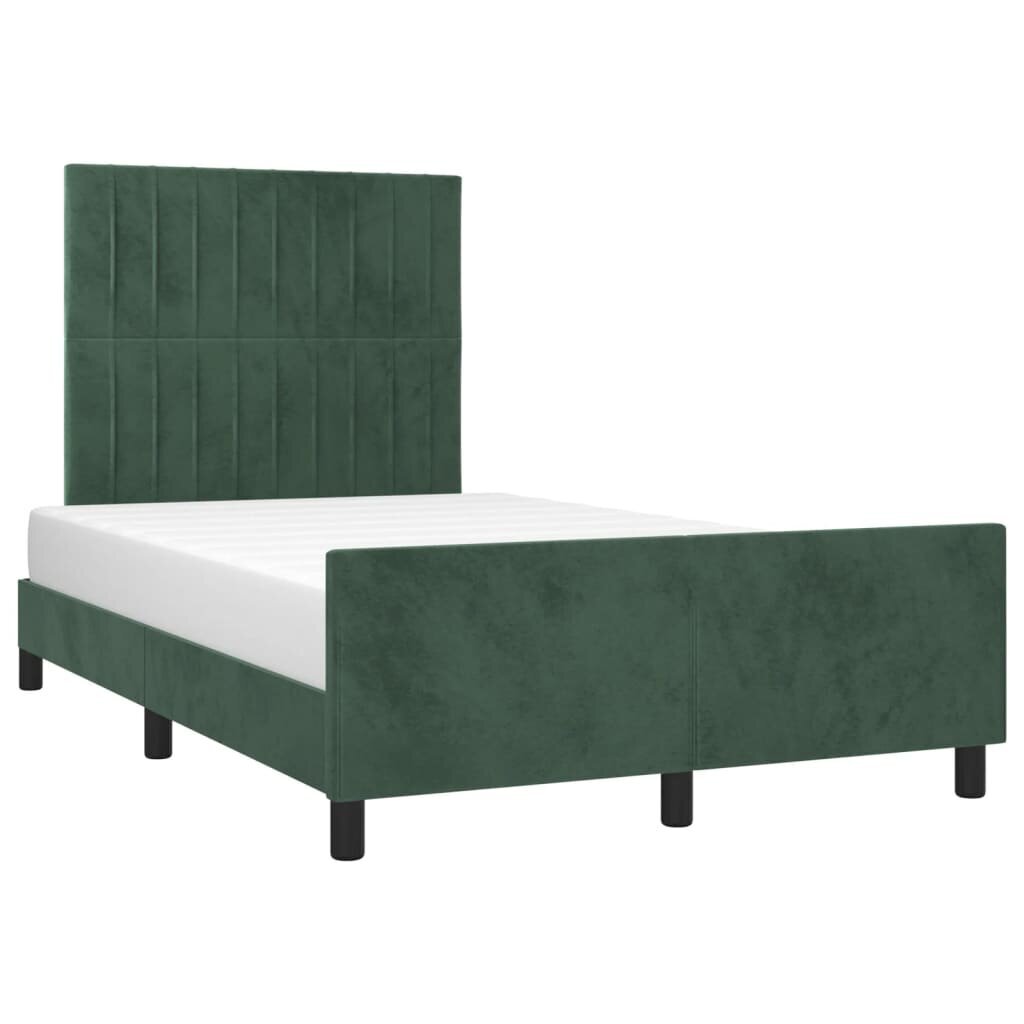 vidaXL gultas rāmis ar galvgali, tumši zaļš samts, 120x200 cm цена и информация | Gultas | 220.lv