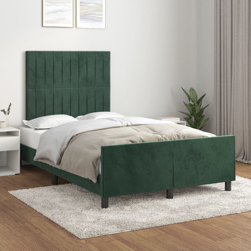 vidaXL gultas rāmis ar galvgali, tumši zaļš samts, 120x200 cm цена и информация | Gultas | 220.lv