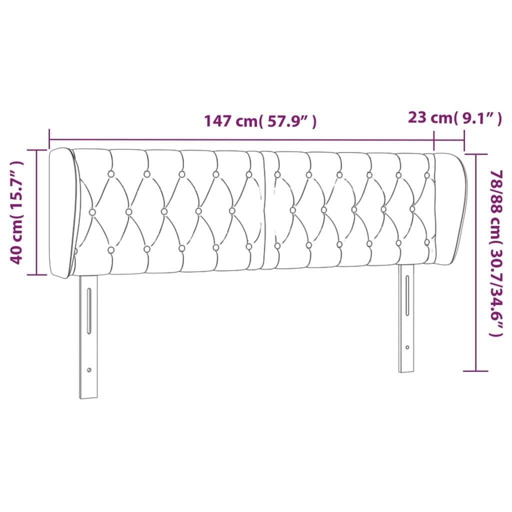 vidaXL galvgalis ar malām, tumši pelēks samts, 147x23x78/88 cm cena un informācija | Gultas | 220.lv