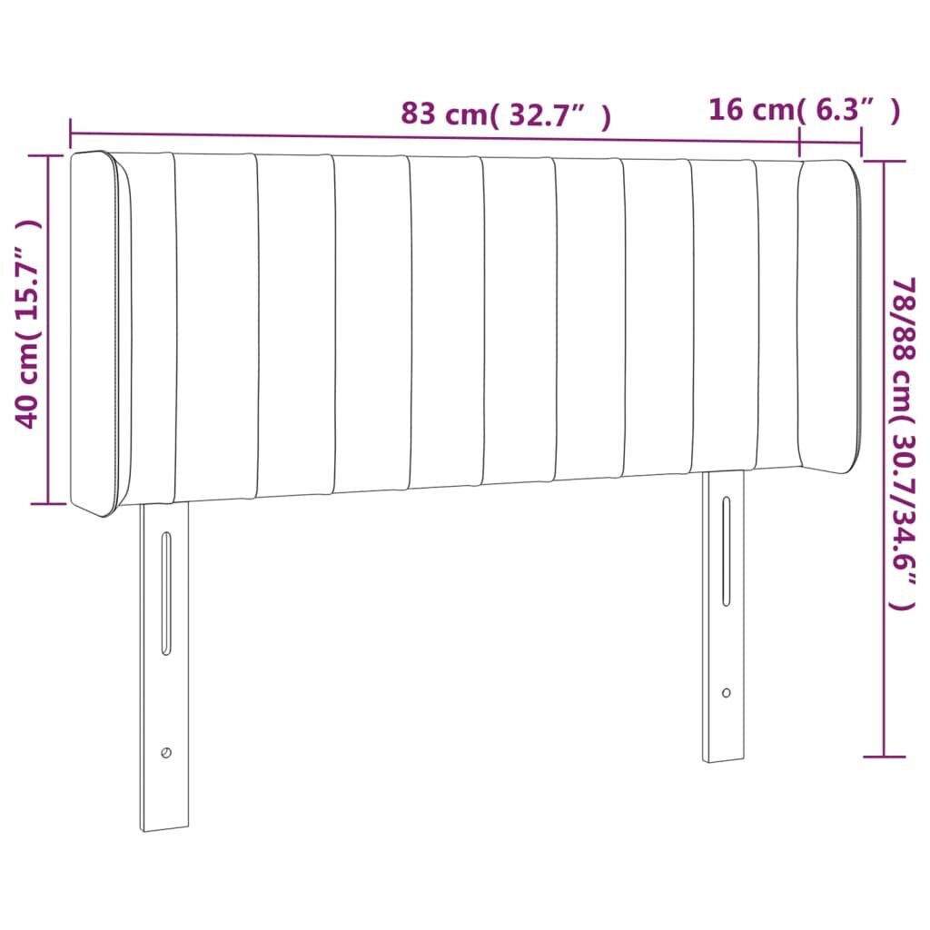 vidaXL galvgalis ar malām, tumši pelēks samts, 83x16x78/88 cm cena un informācija | Gultas | 220.lv