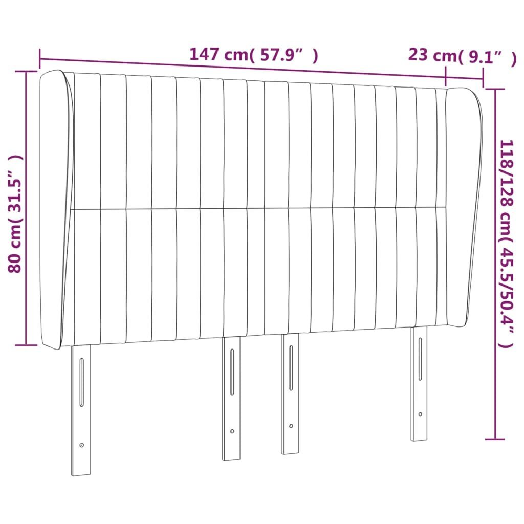 vidaXL galvgalis ar malām, 147x23x118/128 cm, gaiši pelēks samts цена и информация | Gultas | 220.lv