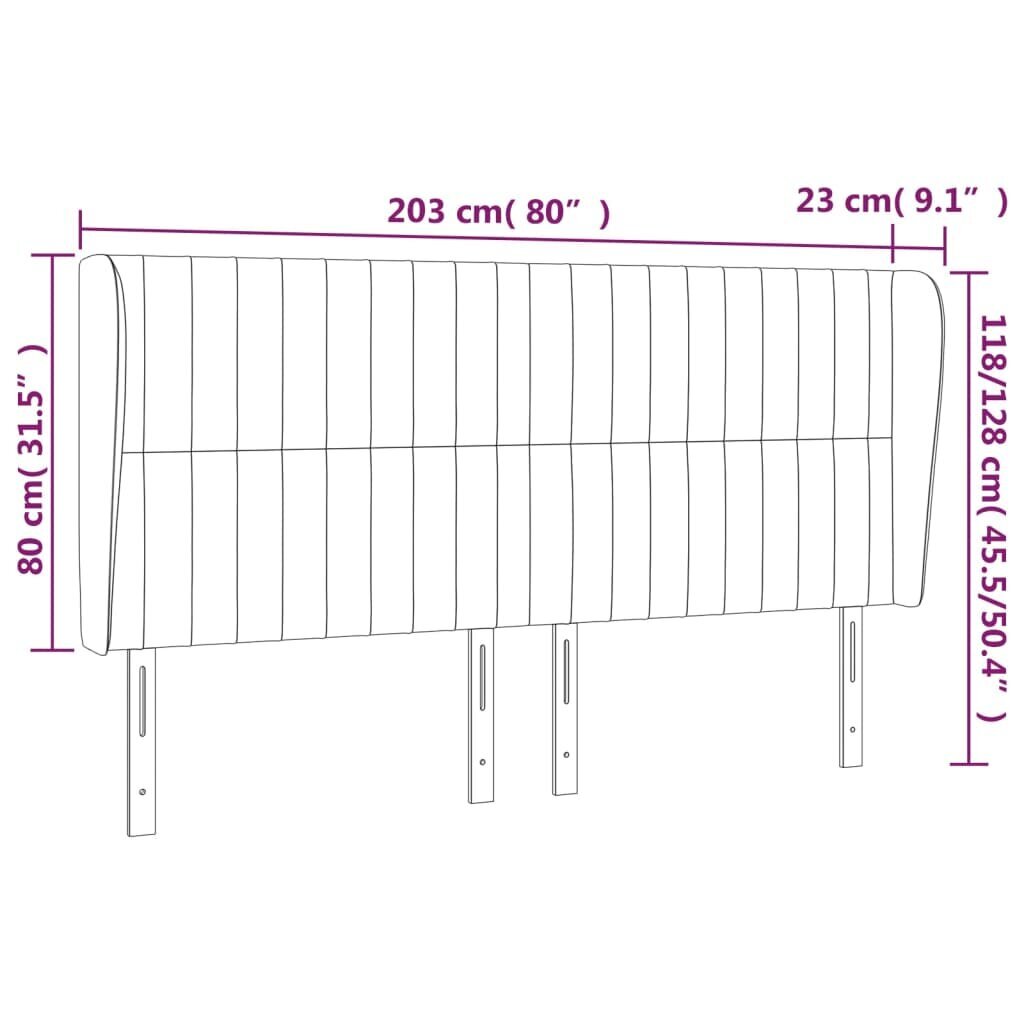 vidaXL galvgalis ar malām, 203x23x118/128 cm, tumši zils samts cena un informācija | Gultas | 220.lv