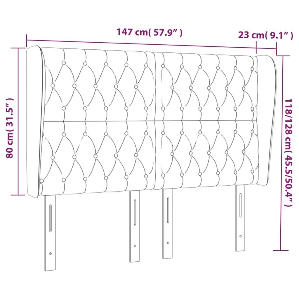 vidaXL galvgalis ar malām, 147x23x118/128 cm, tumši pelēks samts цена и информация | Gultas | 220.lv