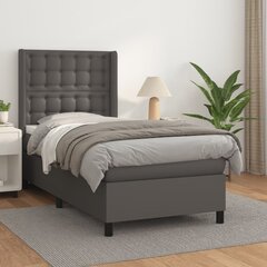 vidaXL atsperu gulta ar matraci, pelēka, 90x190 cm, mākslīgā āda cena un informācija | Gultas | 220.lv
