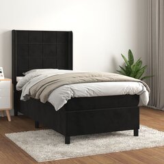vidaXL atsperu gulta ar matraci, melna samts, 100x200 cm cena un informācija | Gultas | 220.lv