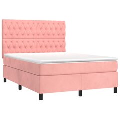 vidaXL atsperu gulta ar matraci, rozā samts, 140x190 cm cena un informācija | Gultas | 220.lv