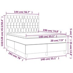 vidaXL atsperu gulta ar matraci, tumši pelēka samts, 140x190 cm cena un informācija | Gultas | 220.lv