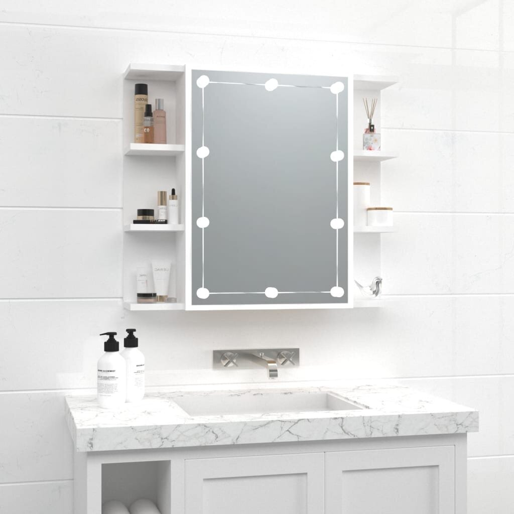 Spoguļskapis ar LED apgaismojumu, balts, 70x16,5x60cm цена и информация | Vannas istabas skapīši | 220.lv