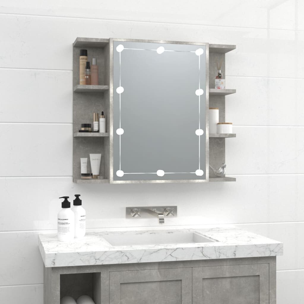 Spoguļskapis ar led, betona pelēks, 70x16,5x60cm cena un informācija | Vannas istabas skapīši | 220.lv