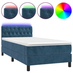 Atsperu gulta ar matraci un LED gaismām vidaXL, 100x200 cm, tumši zils cena un informācija | Gultas | 220.lv