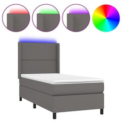 Atsperu gulta ar matraci un LED gaismām vidaXL, 90x200cm, pelēks cena un informācija | Gultas | 220.lv