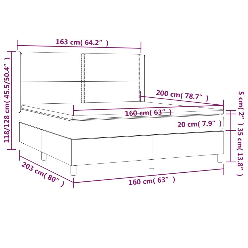 Atsperu gulta ar matraci un LED gaismām vidaXL, 160x200 cm, melns cena un informācija | Gultas | 220.lv