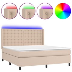 Atsperu gulta ar matraci un LED gaismām vidaXL, 180x200 cm, kapučīno цена и информация | Кровати | 220.lv