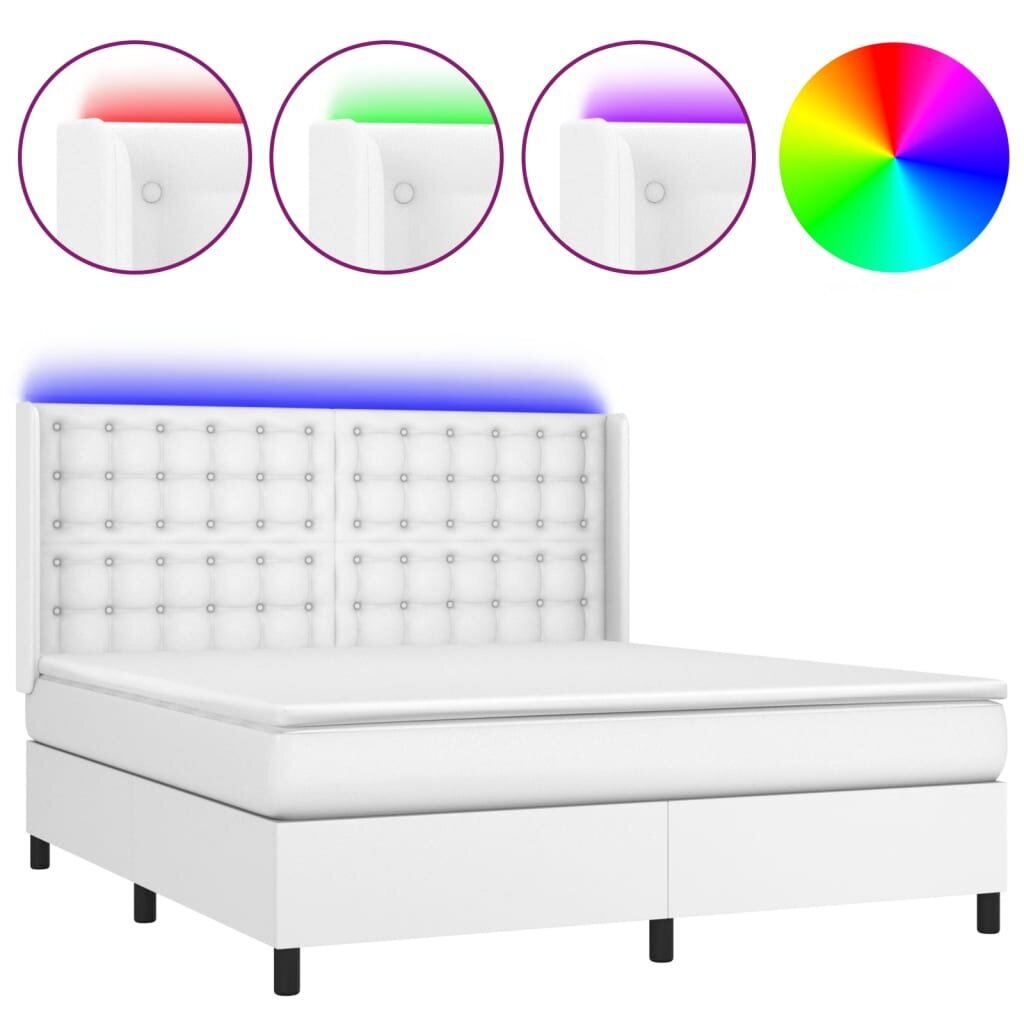 Atsperu gulta ar matraci un LED gaismām vidaXL, 180x200 cm, balts цена и информация | Gultas | 220.lv