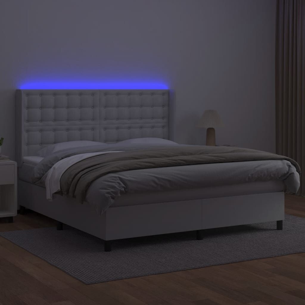 Atsperu gulta ar matraci un LED gaismām vidaXL, 180x200 cm, balts cena un informācija | Gultas | 220.lv