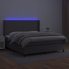 Atsperu gulta ar matraci un LED gaismām vidaXL, 180x200 cm, pelēks cena un informācija | Gultas | 220.lv