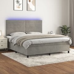 Atsperu gulta ar matraci un LED gaismām vidaXL, 180x200 cm, gaiši pelēks цена и информация | Кровати | 220.lv