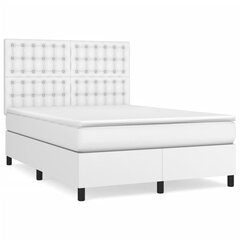 vidaXL atsperu gulta ar matraci, balta, 140x190 cm, mākslīgā āda цена и информация | Кровати | 220.lv