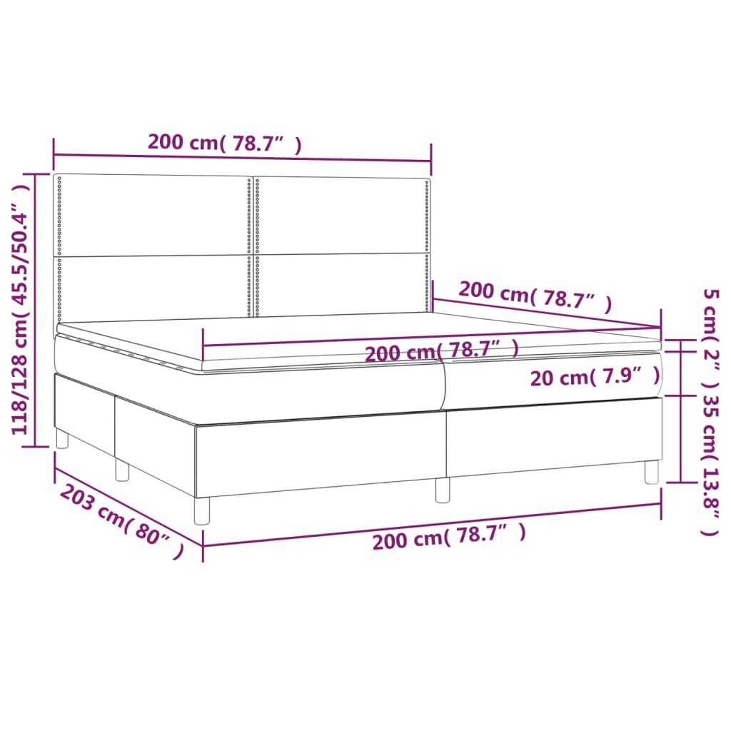 vidaXL atsperu gulta ar matraci, balta, 200x200 cm, mākslīgā āda cena un informācija | Gultas | 220.lv