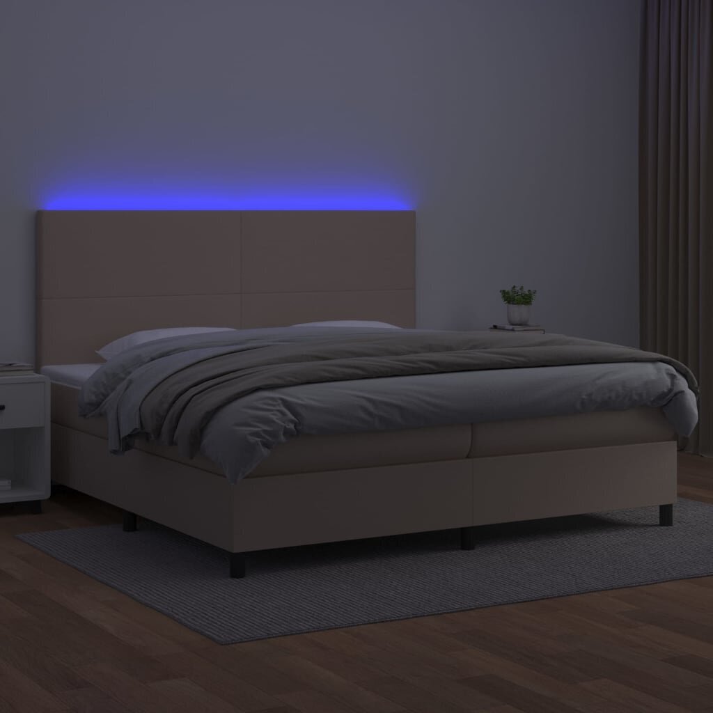 Atsperu gulta ar matraci un LED gaismām vidaXL, 200x200 cm, kapučīno cena un informācija | Gultas | 220.lv