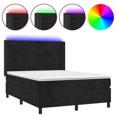 vidaXL atsperu gulta ar matraci, LED, melns samts, 140x200 cm цена и информация | Кровати | 220.lv