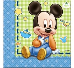 Papīra salvetes "Mickey Baby", 33 x 33 cm, 20 gab 84347 cena un informācija | Vienreizējie trauki | 220.lv