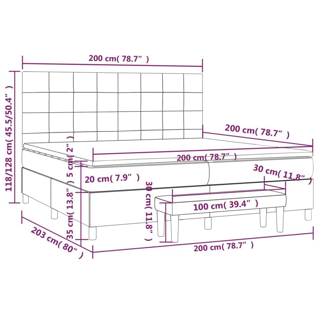 vidaXL atsperu gulta ar matraci, gaiši pelēka samts, 200x200 cm cena un informācija | Gultas | 220.lv