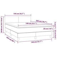 vidaXL atsperu gultas rāmis ar matraci, gaiši pelēka audums, 140x200cm cena un informācija | Gultas | 220.lv