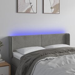 vidaXL gultas galvgalis ar LED, 147x16x78/88 cm, gaiši pelēks samts цена и информация | Кровати | 220.lv